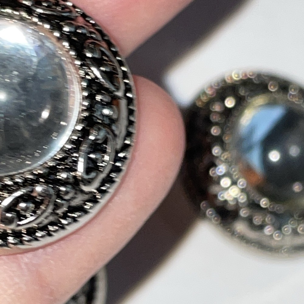 Set 5 Silver Tone Plastic Buttons Mirrored Cabochon Large 1”