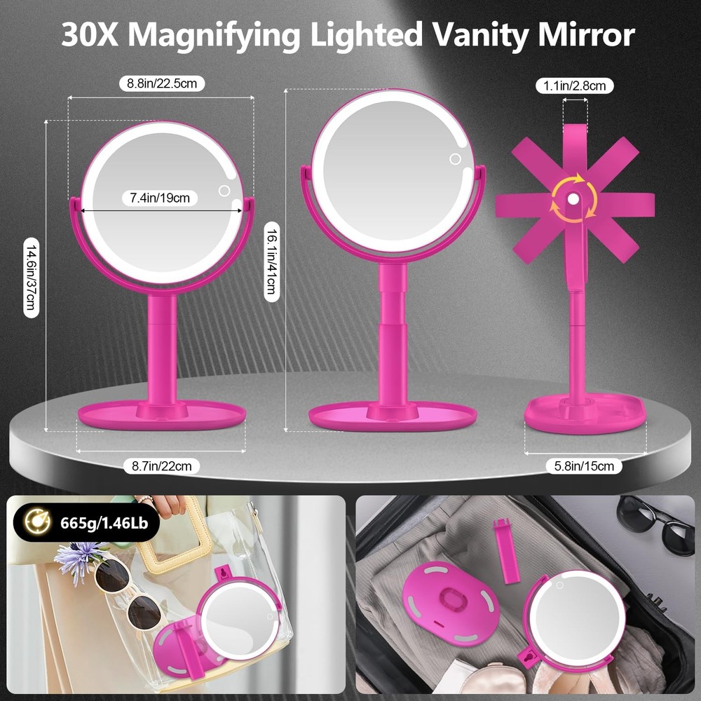 Makeup Mirror with Lights, 30X Magnifying Mirror with Light and Touch Switch,...
