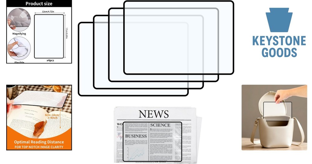 4Pack 3X Full Page Magnifying Sheets for Seniors & Low Vision