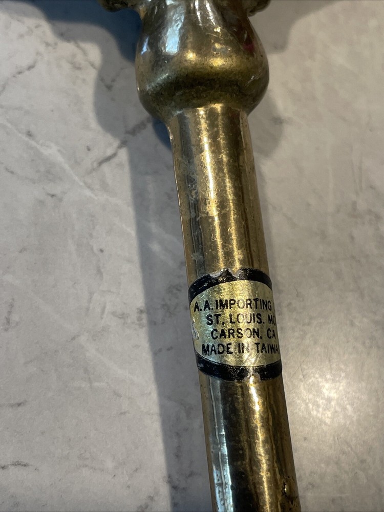 Vintage Large Solid Brass Fireplace Damper Pull Hook 9” Dolphins