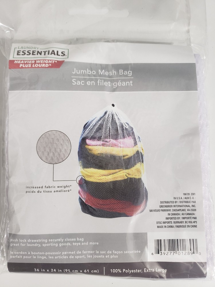 Essentials Extra Large 36” x 24” Polyester Mesh Locking Drawstring Laundry Bag