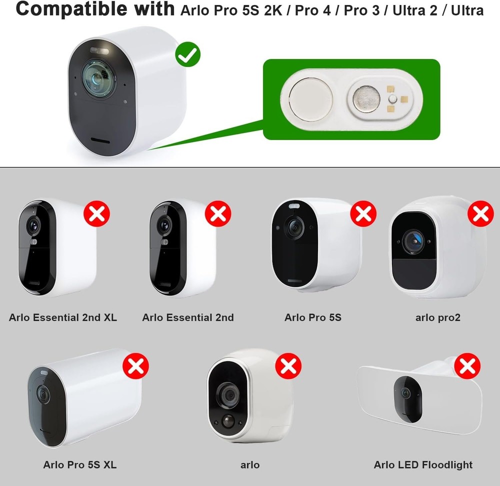 2 Pack Easy-Attach Magnetic Wall Mounts for Arlo Cameras - Maximum Stability