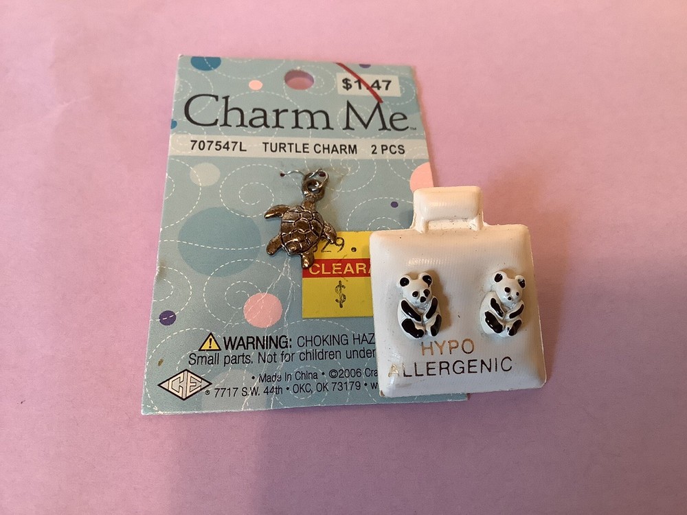 Small Panda Pierce Earrings and Turtle Charm NEW