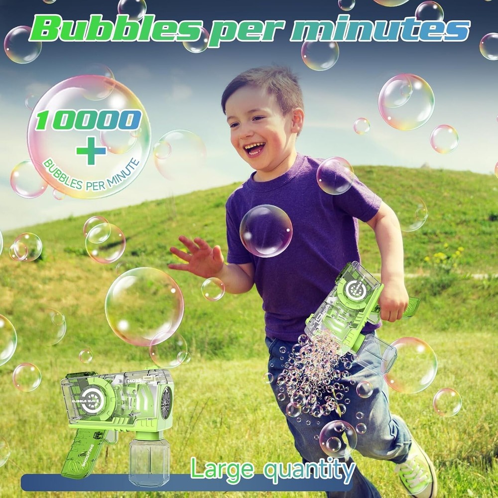 Bubble Machine Automatic Bubble Gun with LED Lights & Solution- Green