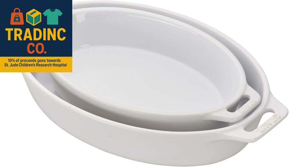 Ceramic Oval Baking Dish Set, 2-Piece, White
