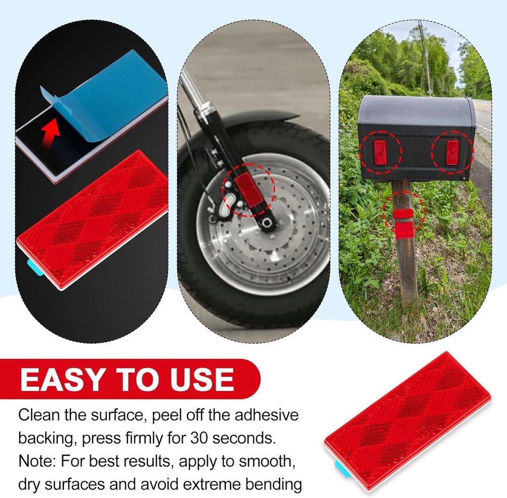 2pcs Rectangle Reflectors - High Reflectivity Reflectors Stick On, Self-red