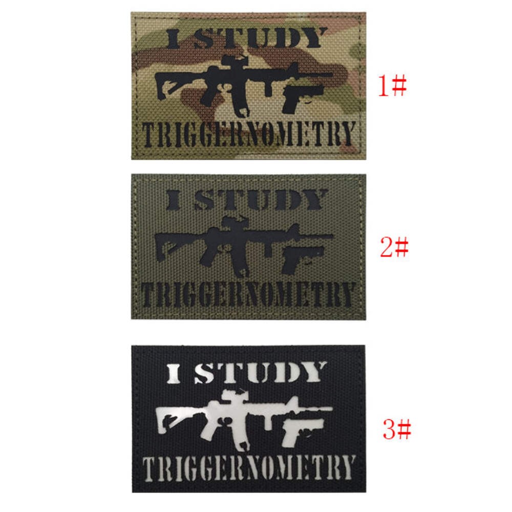 I Study Triggernometry Hook and Loop Morale Patch Army Navy USMC Air Force LEO P