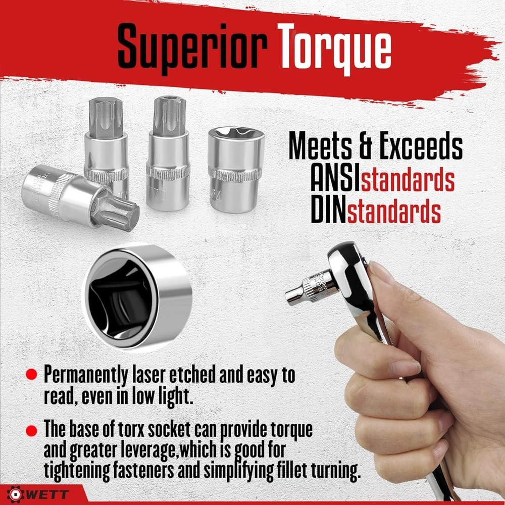 Master Torx Bit Socket and External Torx Socket Set 60-Piece Drive E-Torx Socket