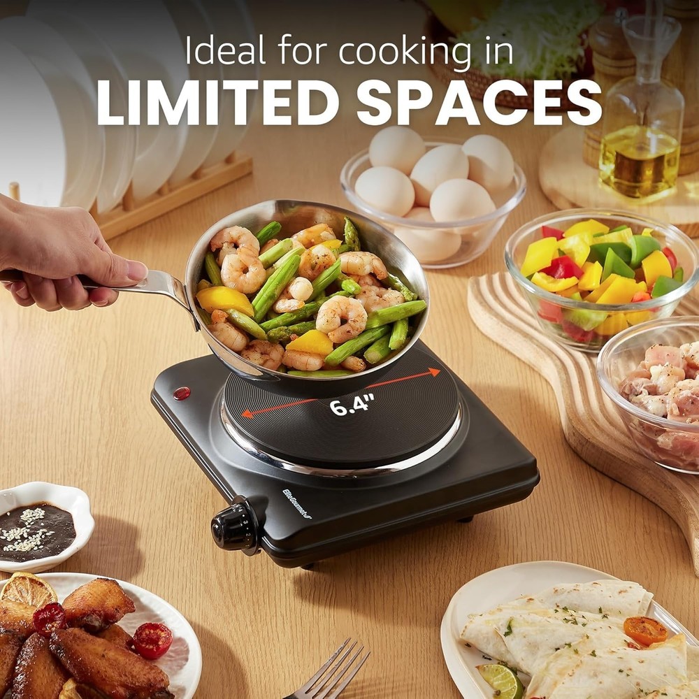 Portable Single Burner Electric Hot Plate with Adjustable Temperature Control