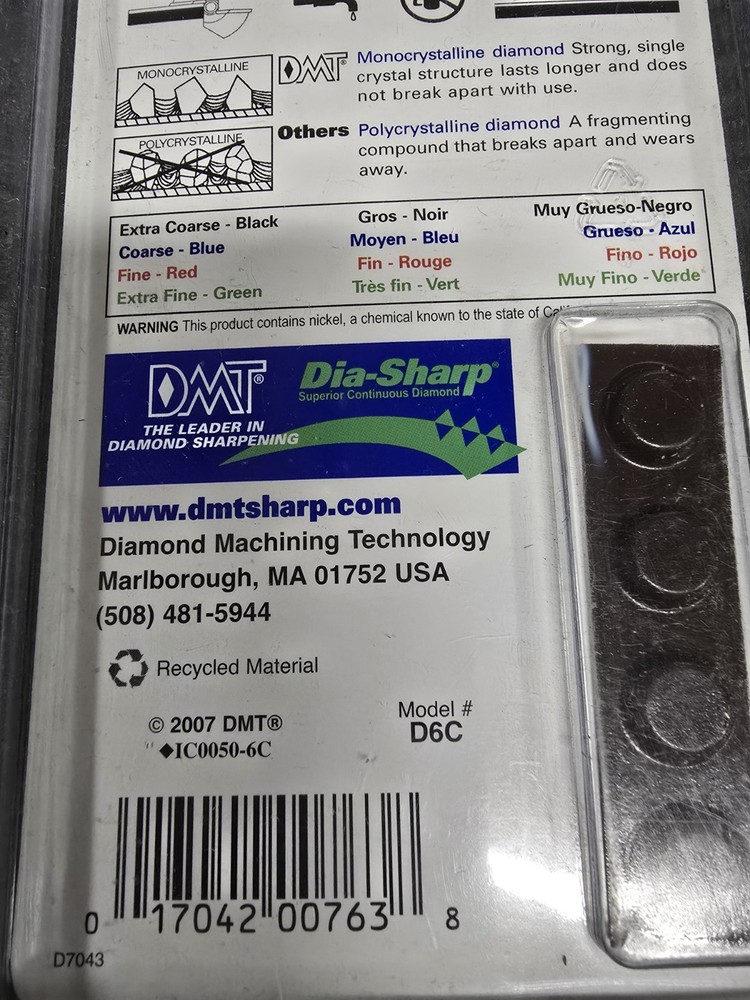 DMT DIAMOND SHARPING STONE, COARSE, 6" X 2" X 1/4", MODEL D6C, NEW