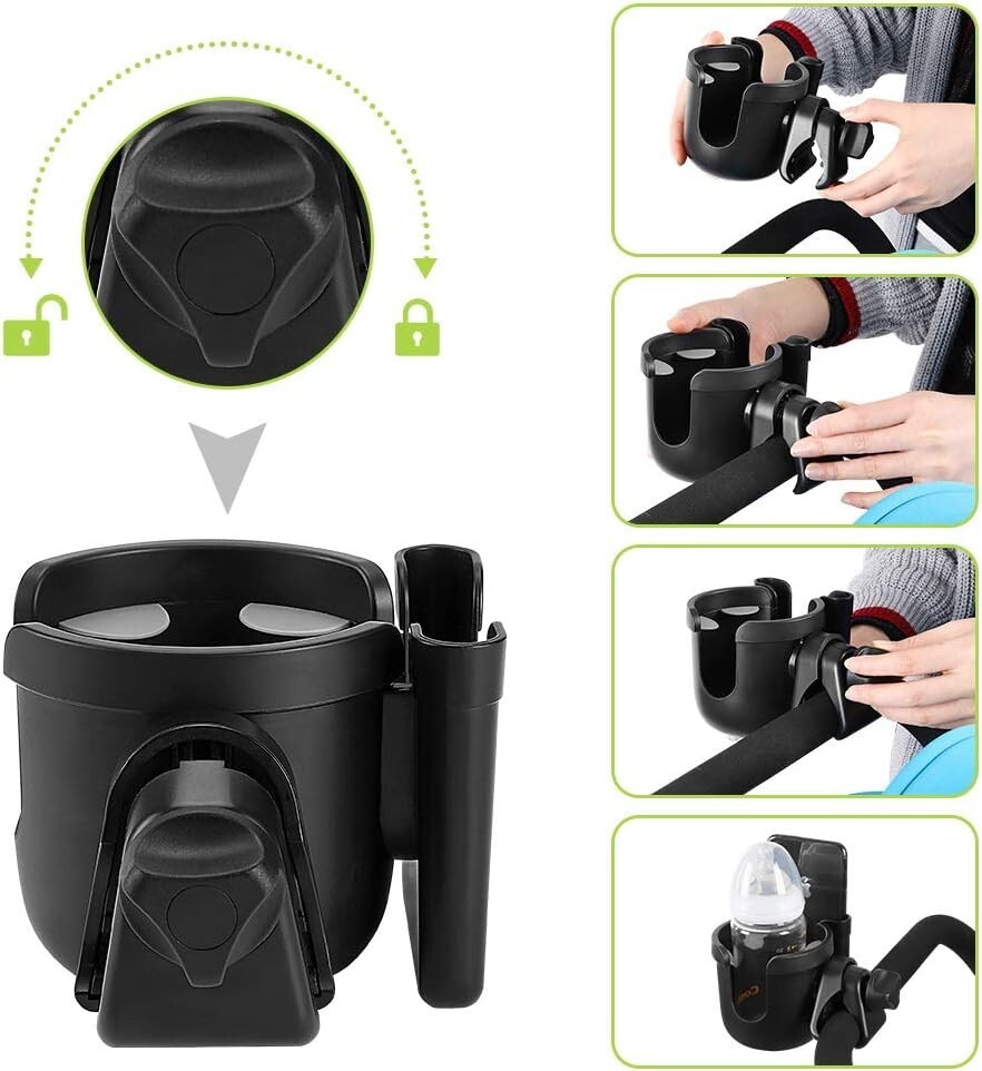 360° Rotating Walker/ Wheelchair Cup Holder & Phone Holder - Durable & Efficient