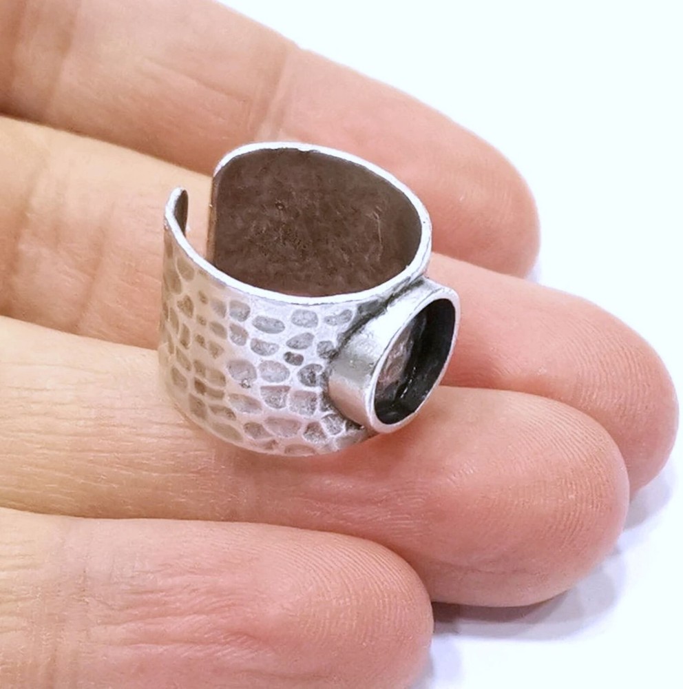 Silver Ring Setting Resin Cabochon Base inlay Blank Adjustable Base Bezel G16462