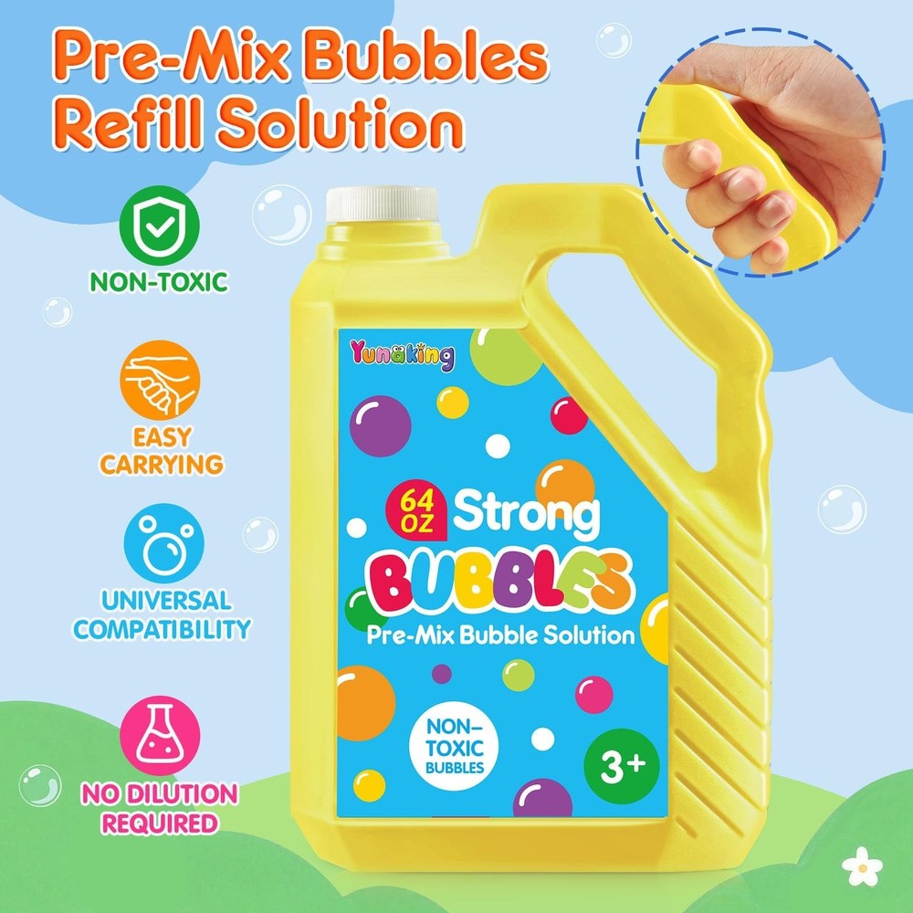 64 OZ Bubble Solution Refill Pre-Mix: Non-Toxic Bubbles for 64 OZ, Yellow