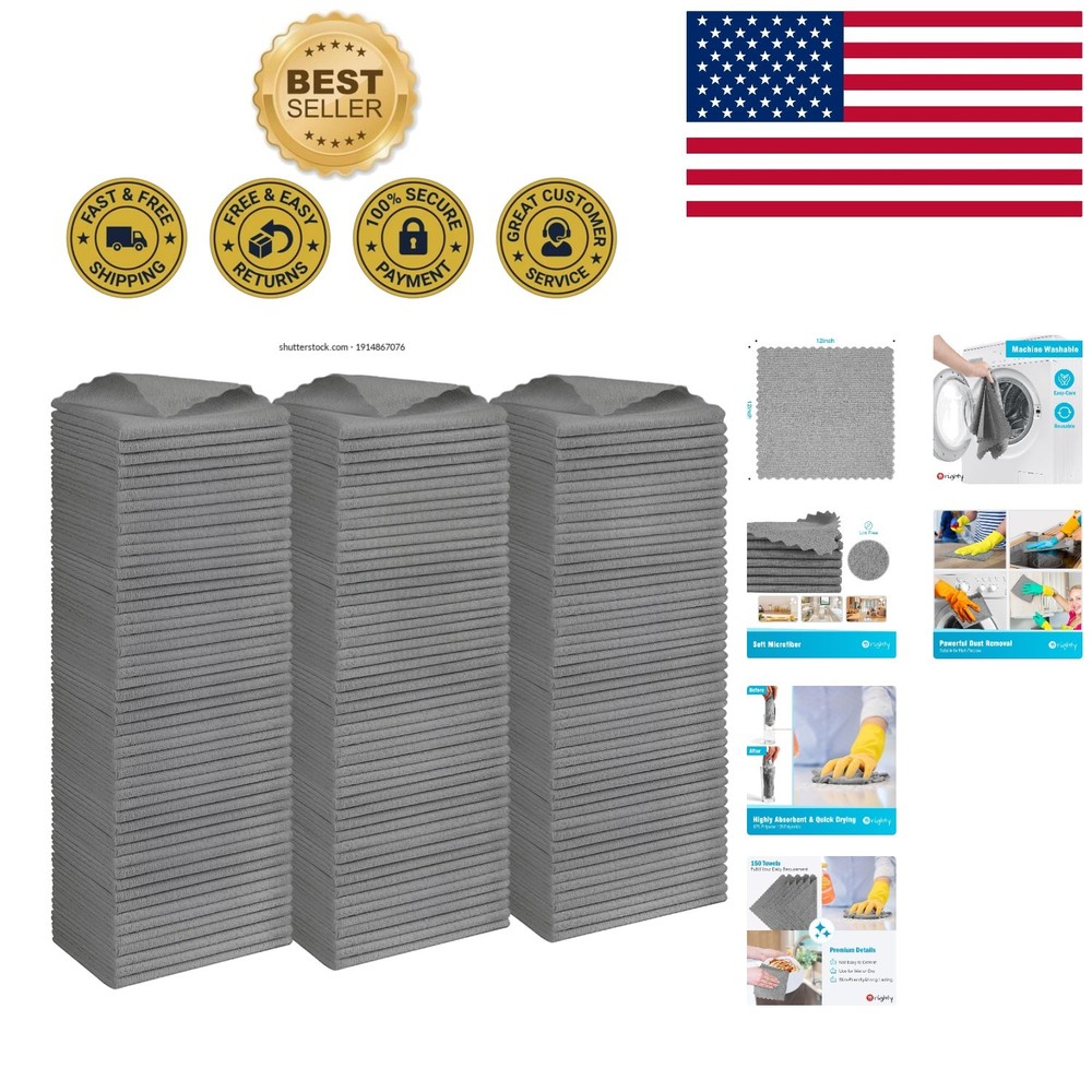 Versatile 150 Pack Grey Microfiber Cloths for Home & Auto – Gentle & Effective