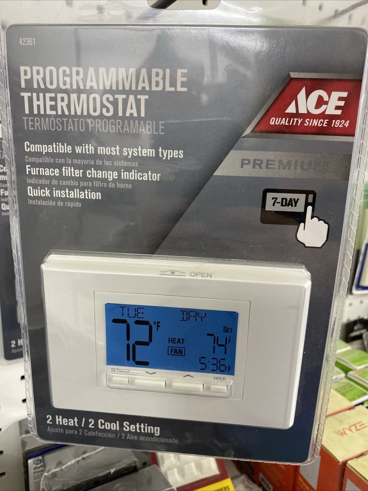 ACE Thermostat Programmable Heating/Cooling Universal Compatibility 42361 NEW