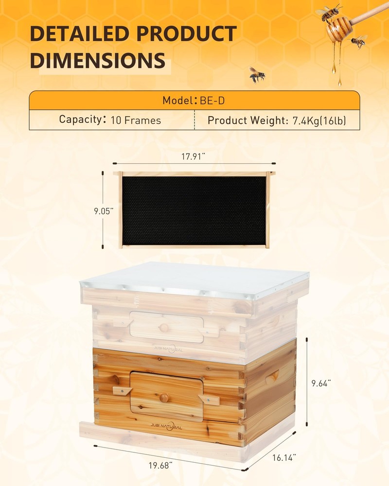 Bee Hive 10 Frame Deep Bee Box with Frames and Foundation, Beeswax Coated Lan...