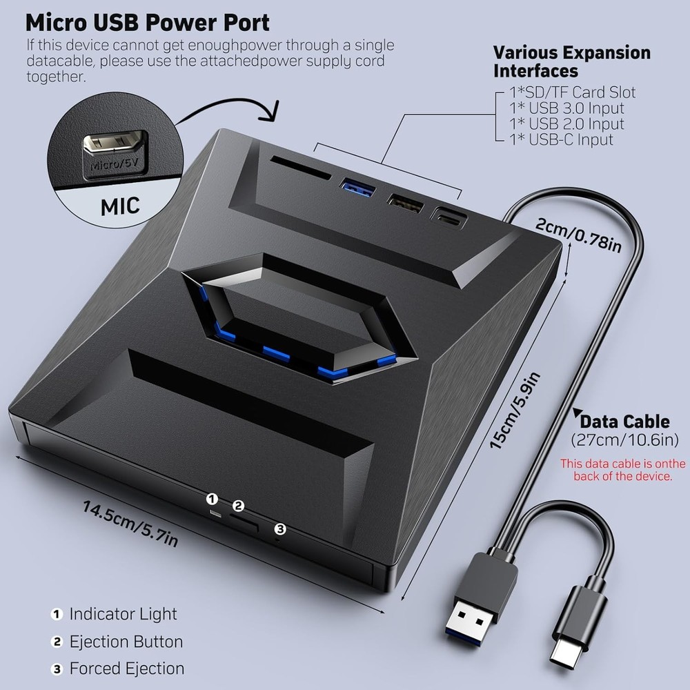External Blu Ray Drive,Portable Bluray Player Writer Reader,CD Burner with USB 3