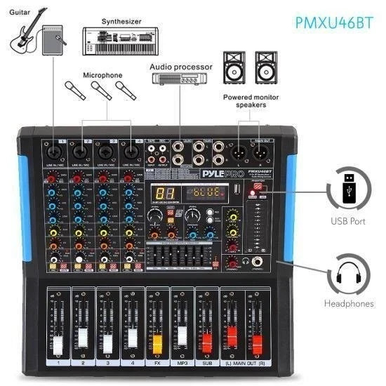 Pyle 4 Ch. Studio DJ Controller Audio Mixer w/Equalizer, MP3/CD Player PMXU46BT