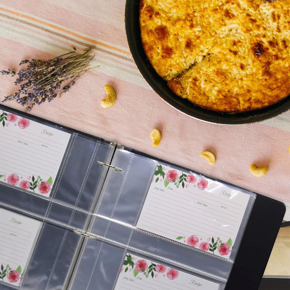 Recipe Card Protectors, Refill Sheets for 3 Ring Binders, Book Clear