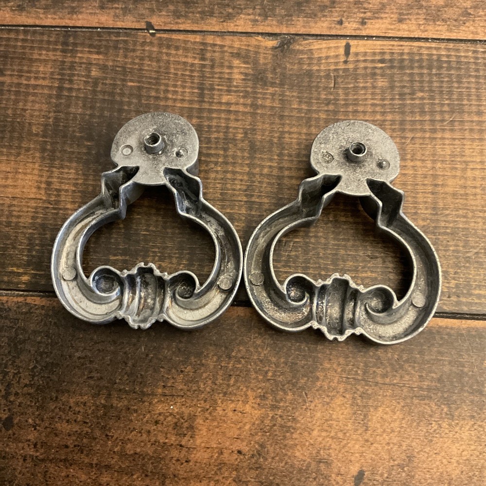 2 Antique Silver Pewter Look Drawer Pull Door Knocker Style handle