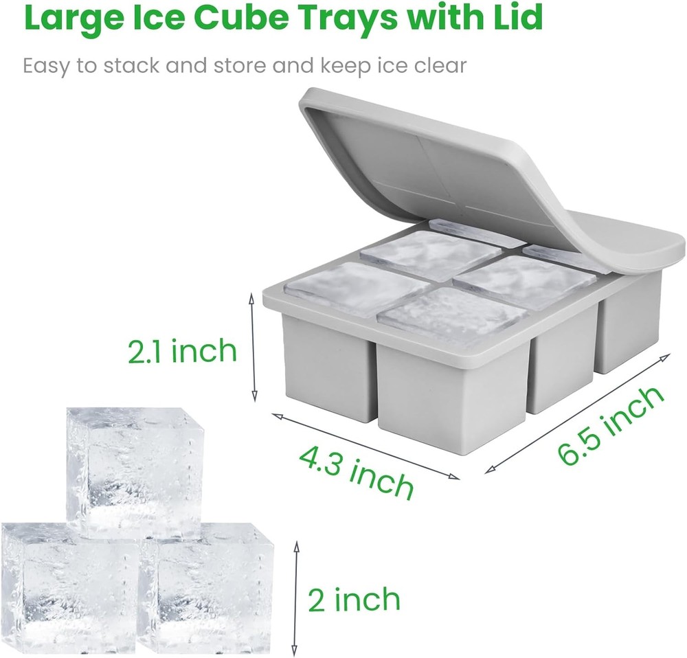 Silicone Ice Cube Tray 2-Pack, Large Molds for Large, Gray(2 pack)