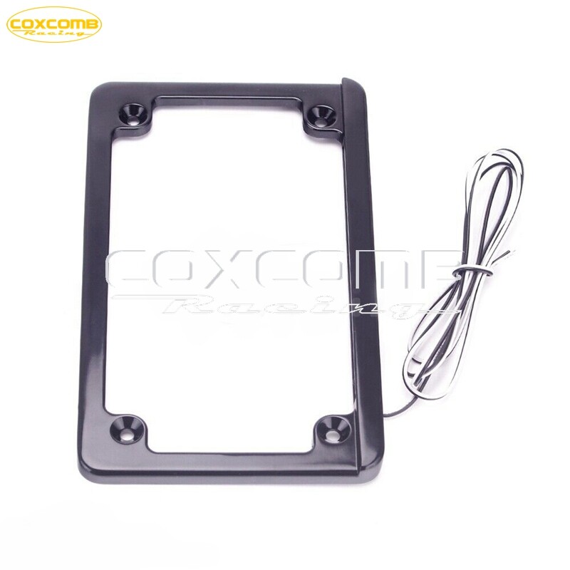 Custom Horizontal LED Light Motorcycle License Plate Frame Mount Holder in Black