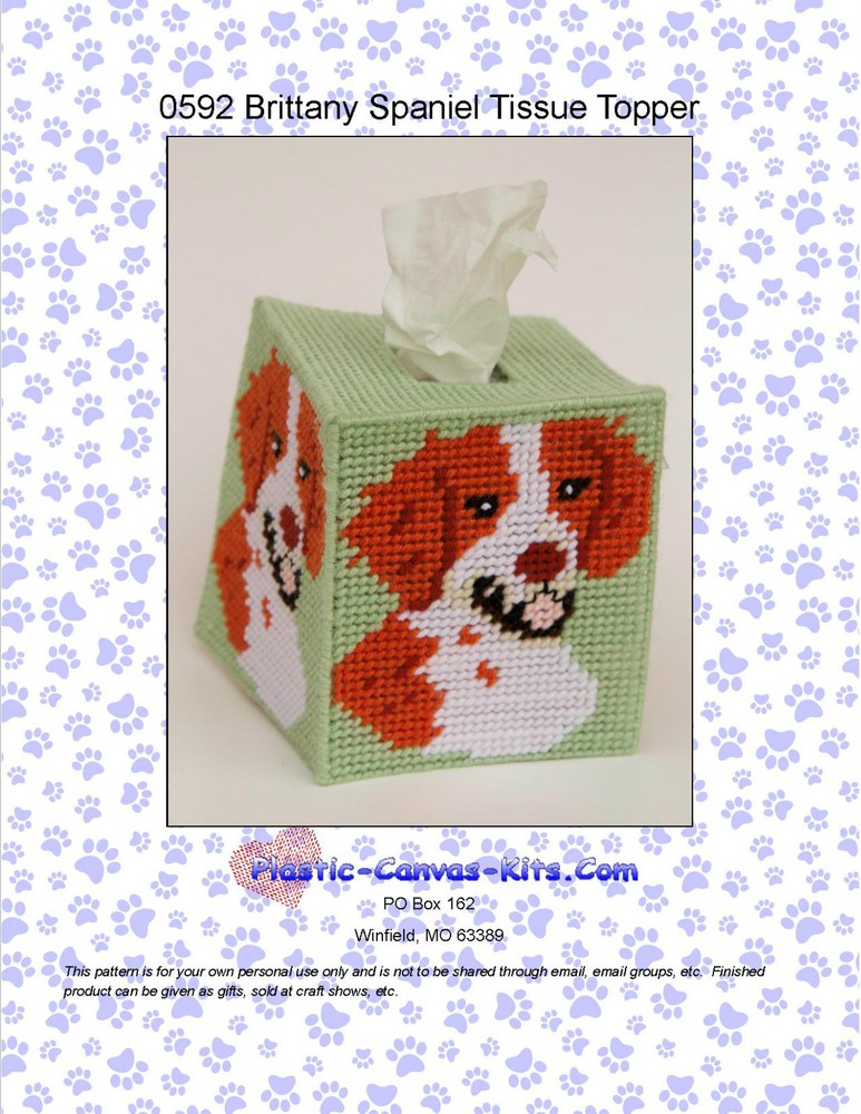 Brittany Spaniel Dog Tissue Topper-Plastic Canvas Pattern or Kit