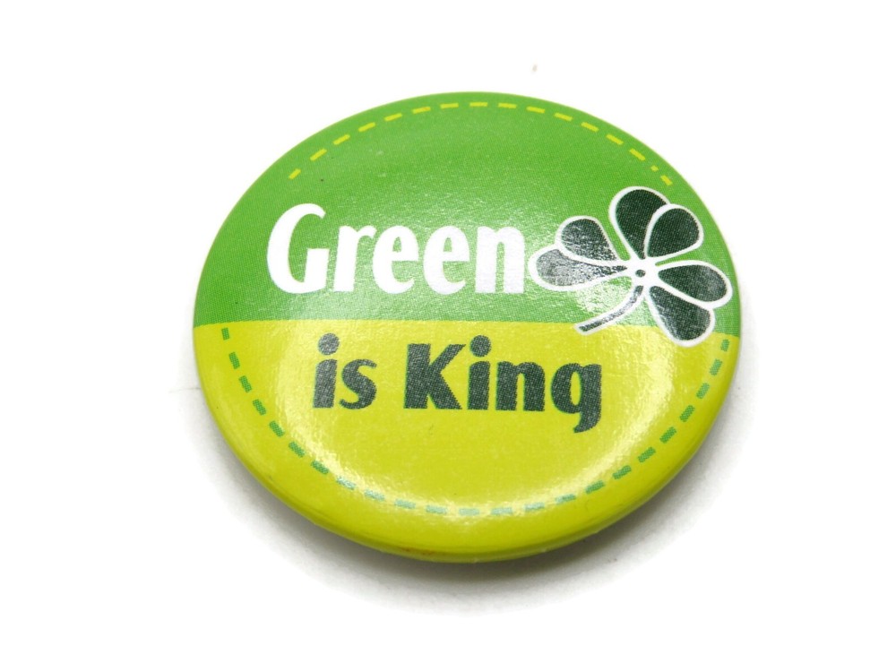 Green Is King Button Three Leaf Clover