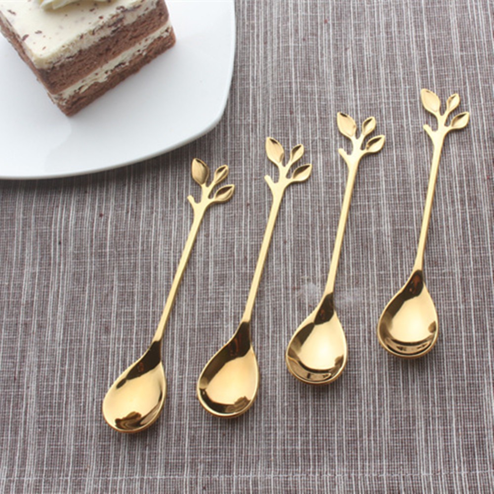 5pcs Stainless Steel Spoon Branches Leaf Spoon Kitchen Tableware Cooking Gift c