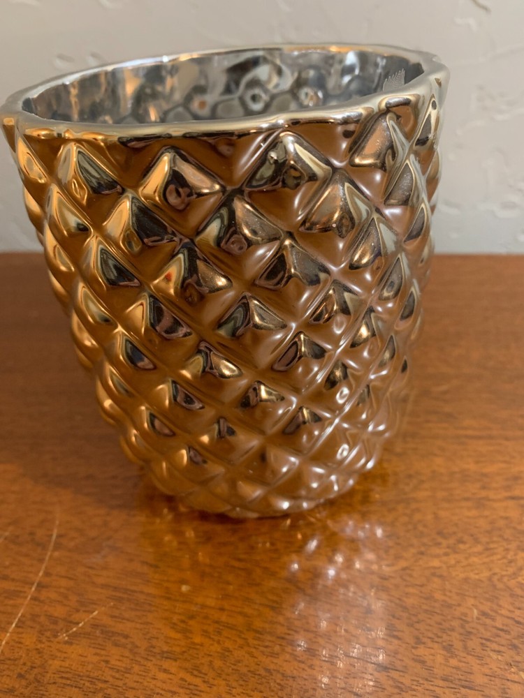 Ceramic Metallic Gold Pineapple Planter Geometric 5" MOD