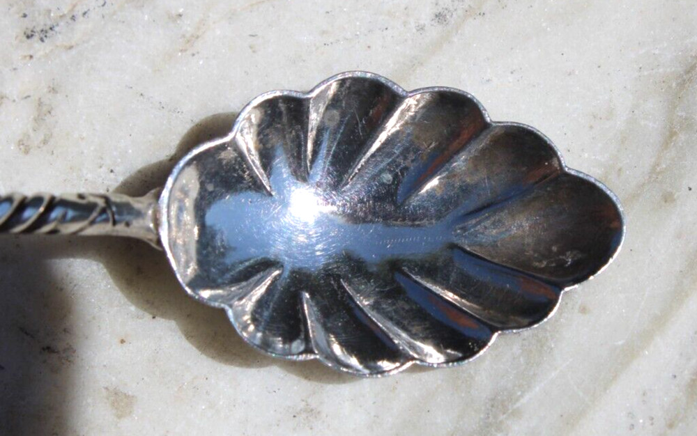 Antique Silver Berry Spoon w/Twisted Handle Shell Shape-#B2