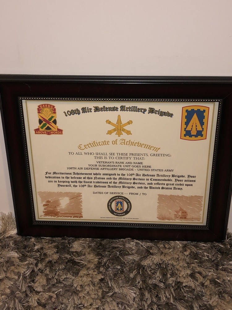 108TH AIR DEFENSE ARTILLERY BRIGADE - COA / (COMMEMORATIVE CERTIFICATE)