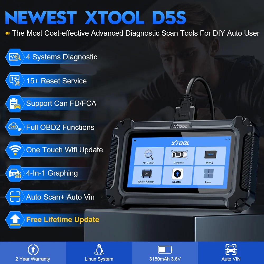 2026 XTOOL D5S OBD2 Scanner Check Engine ABS SRS Transmission Diagnostic