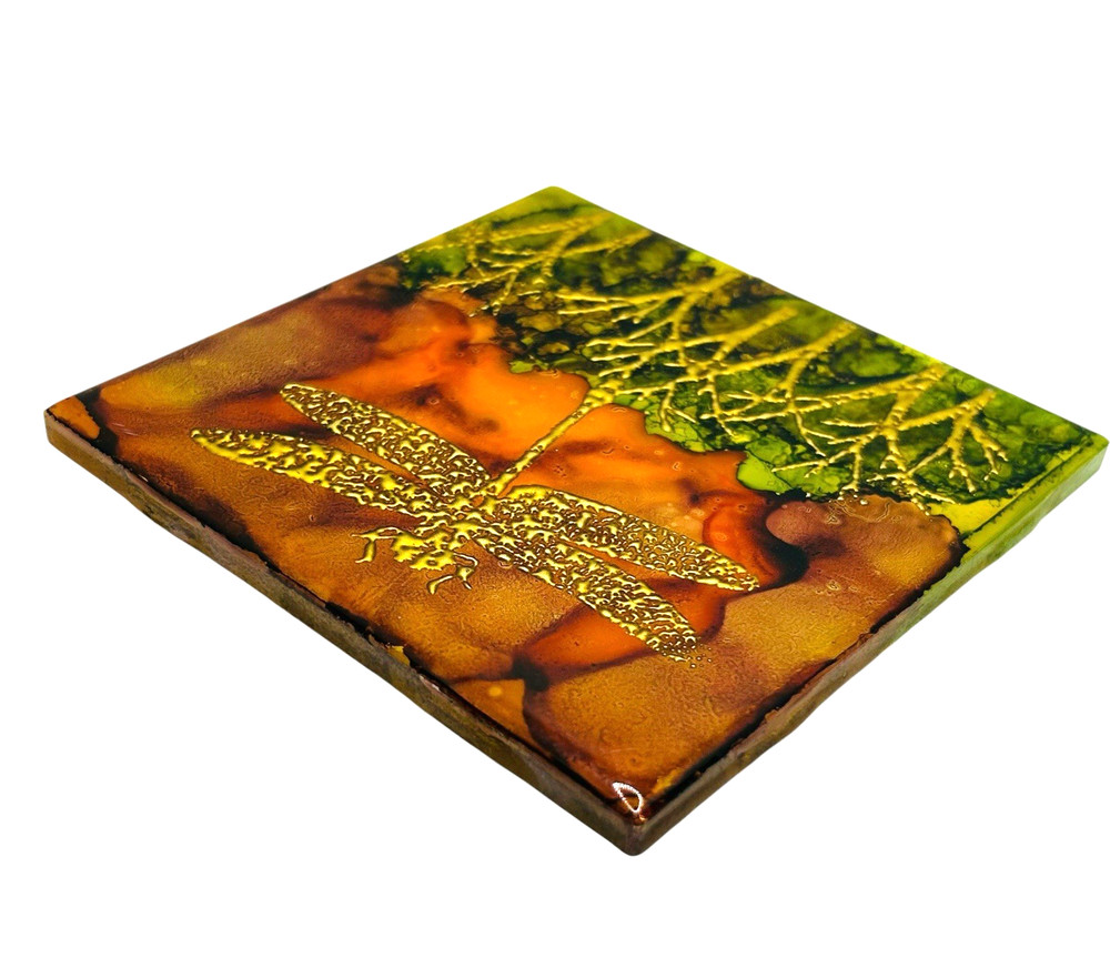 Dragonfly Trivet Ceramic Tile Hand Painted Deb Beger 6” Art Pottery