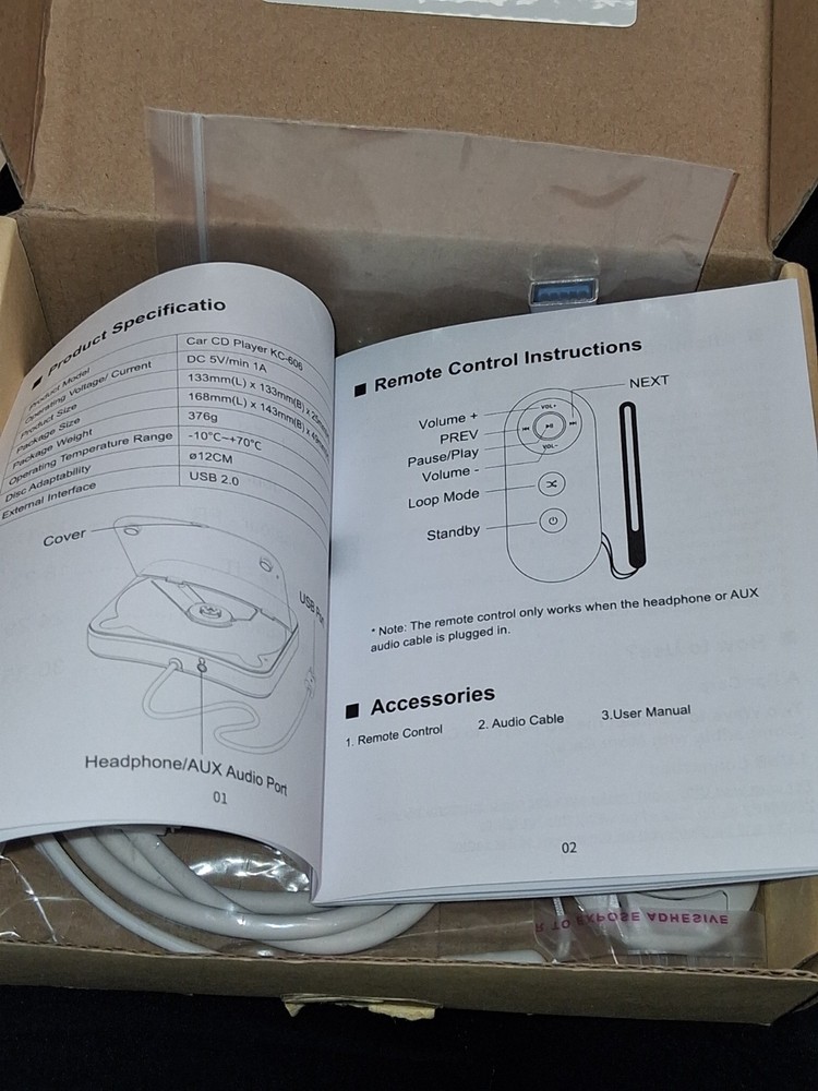 Portable CAR CD Player USB / AUX Connection Universal Compatibility Remote