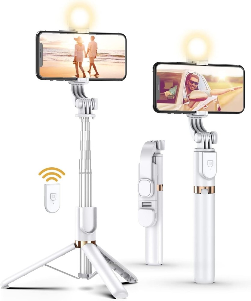 46" Selfie Stick Tripod with LED Light & Wireless Remote for iPhone & Android