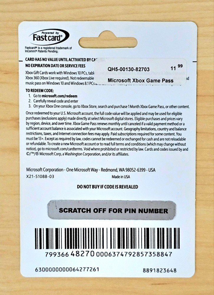 Microsoft Xbox Game Pass 2017 NEW