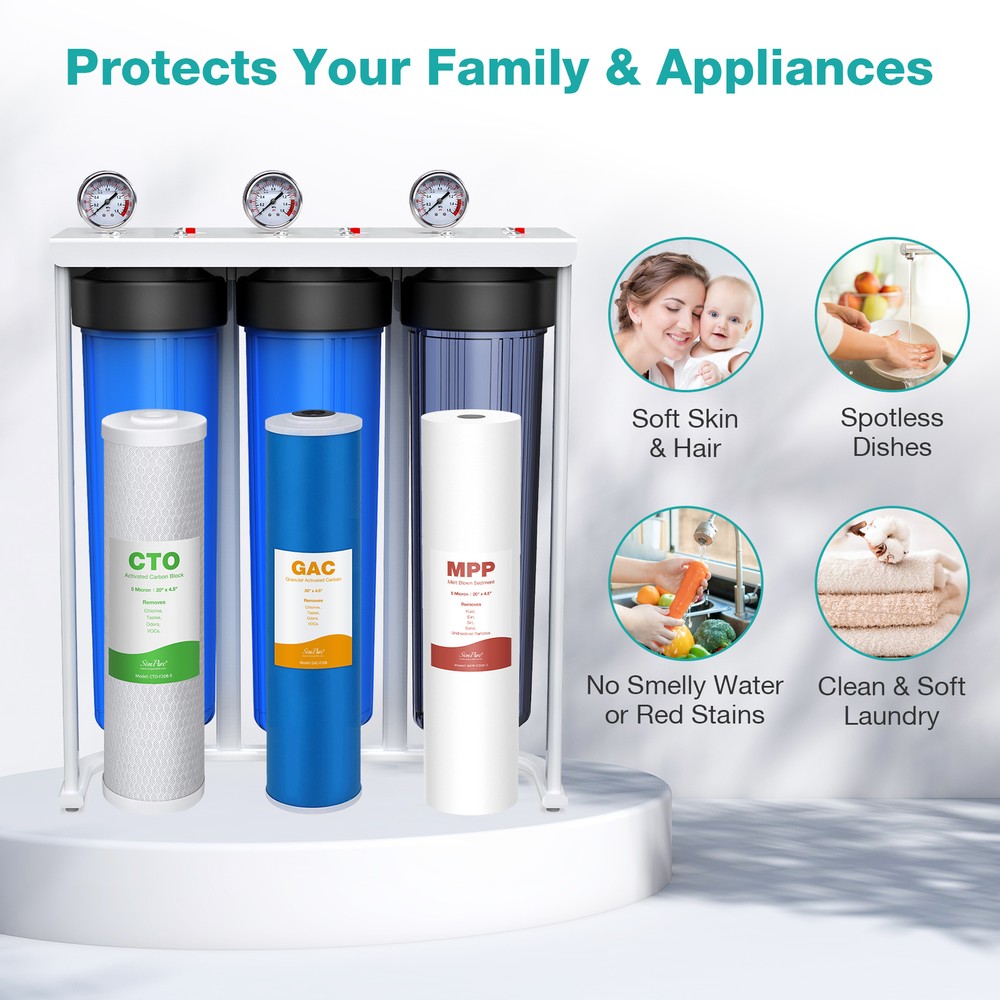 4-Stage 20x4.5" Big Blue Spin Down Sediment Whole House Water Filtration System