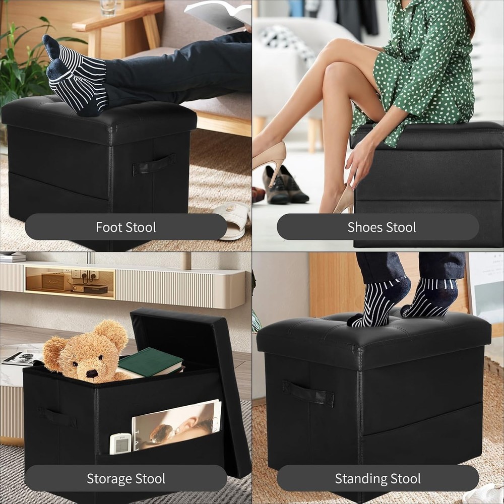 Storage Ottoman Foot Rest Stool with Thicker Foam Padded Seat. Foldable Leath...