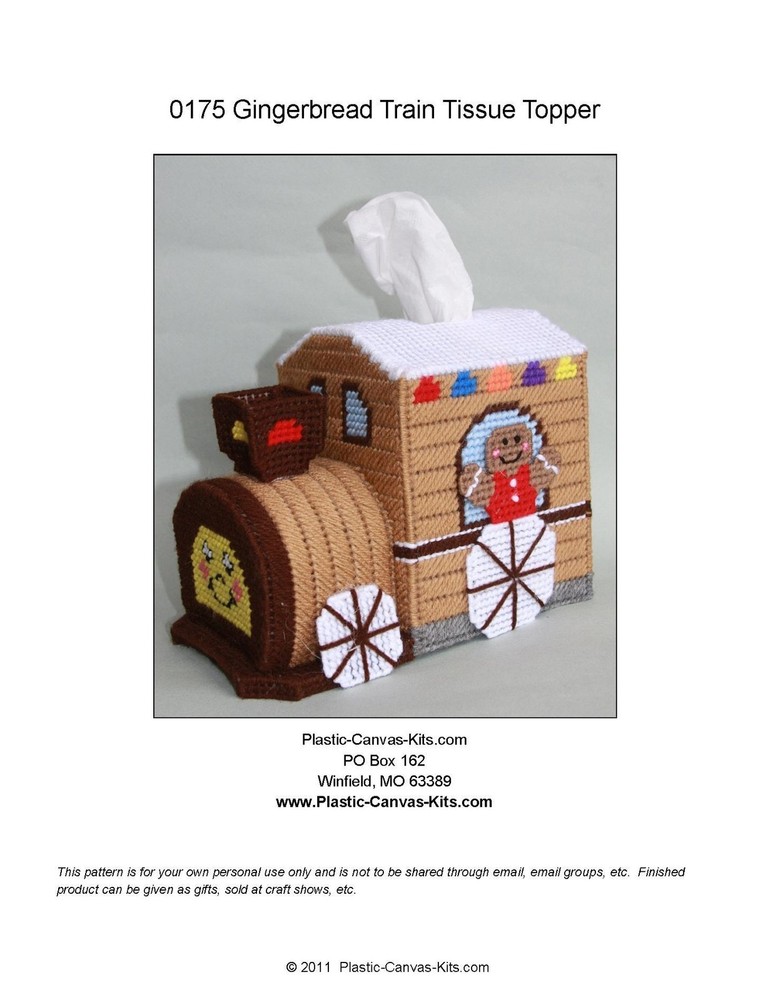 Christmas Gingerbread Train Tissue Topper-Plastic Canvas Pattern or Kit