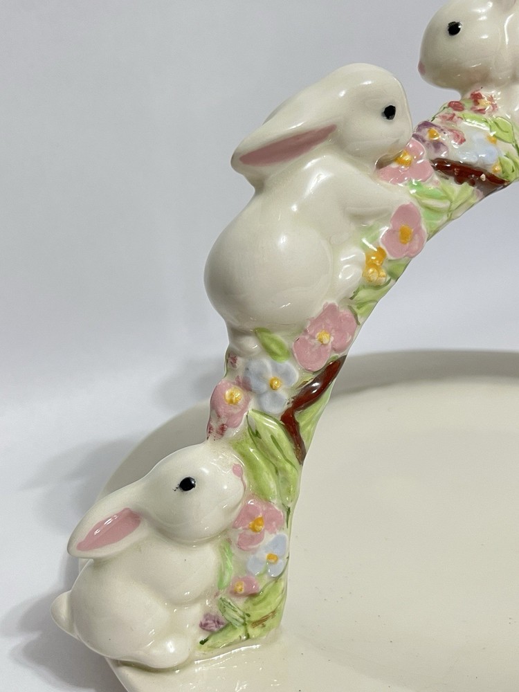 Vintage Ceramic Easter Bunny Arch Candy or Cookie Plate Dish
