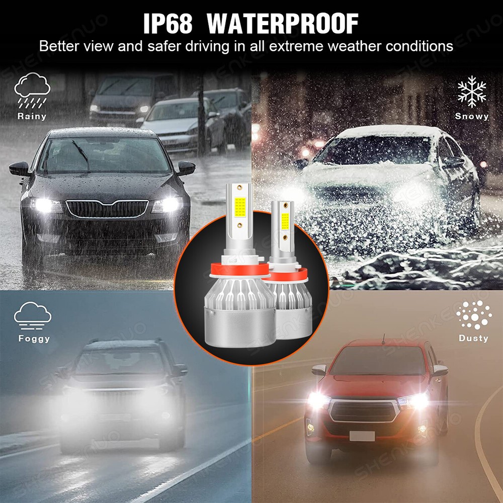 9005 H11 LED Headlight KIT Combo Bulbs 10000K High&Low Beam Super Bright White