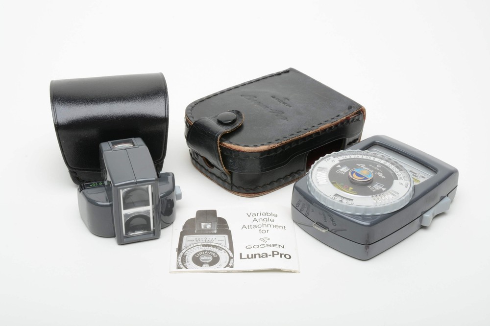 Gossen Luna-pro Incident Light Meter, Cases + Variable angle attachment