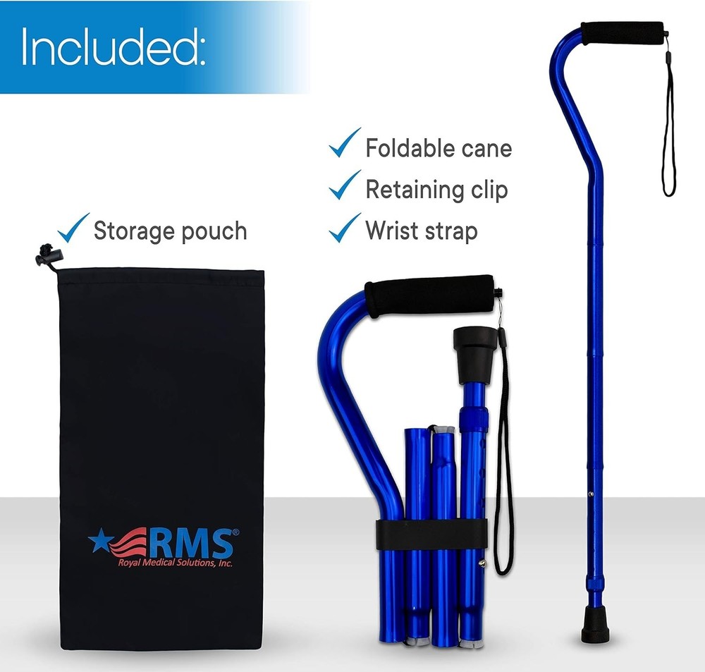RMS Folding Cane with Offset Foam Handle, Adjustable Walking Stick with Carry...