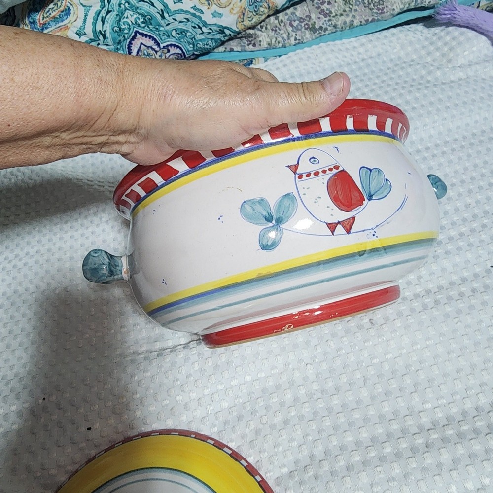 ITALIAN EUC BIRDIE CASSAROLE DISH WITH LID CERAMIC