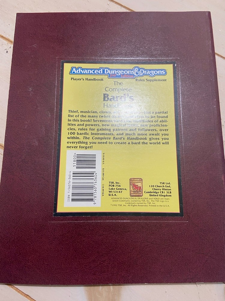 Advanced Dungeons & Dragons 2nd Edition #2127 "The Complete Bard's Handbook"