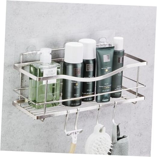 Premium Shower Caddy - Self Adhesive Shower Organizer with 4 Hooks, Rustproof