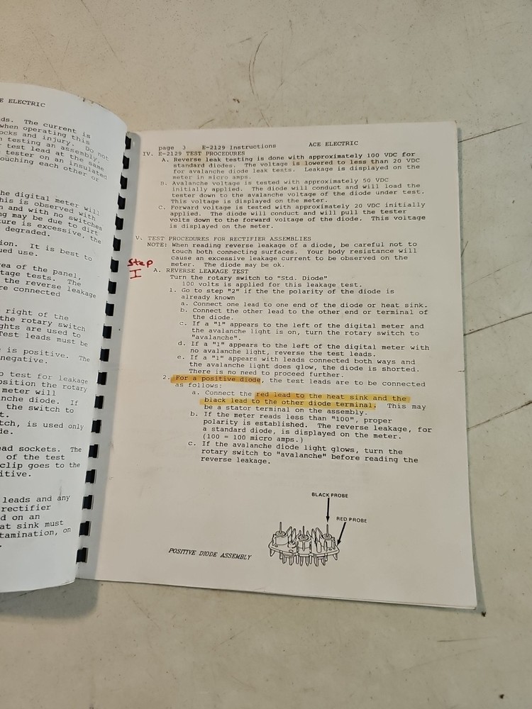 Ace E-2129 Rectifier Tester General Instruction Manual