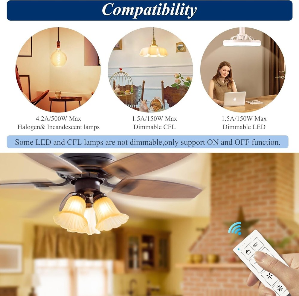 White Ceiling Fan Remote Control & Dimmer Switch with Timer Settings - 3-Speed