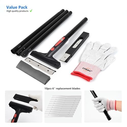 Extendable Razor Blade Scraper Tool - 16''-58'' Long Handle, 6" Wide Blade, 10 D